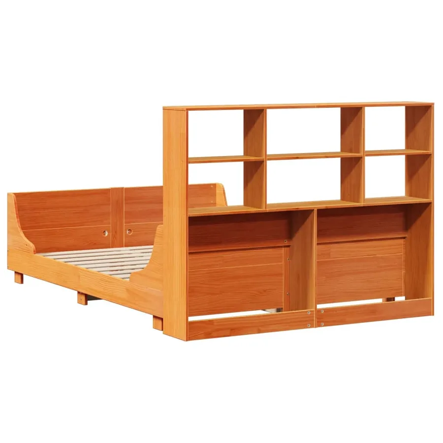 Lit bibliothèque sans matelas cire marron 135x190cm bois massif - 8