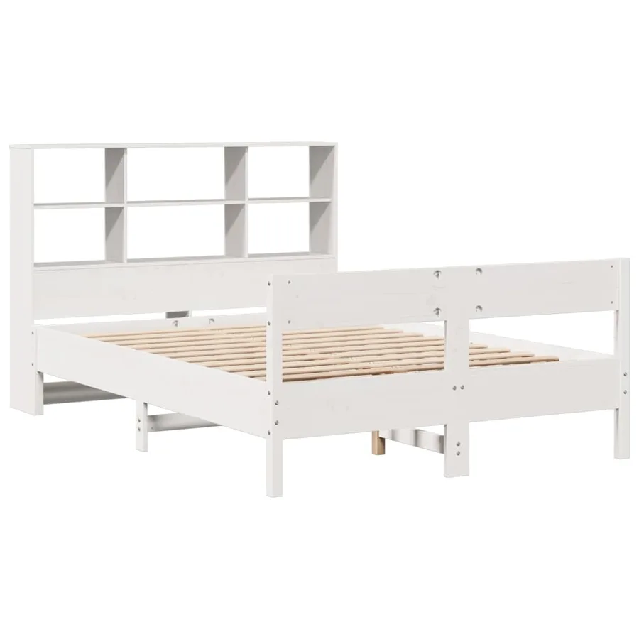 Lit bibliothèque sans matelas blanc 140x190 cm bois pin massif - 3