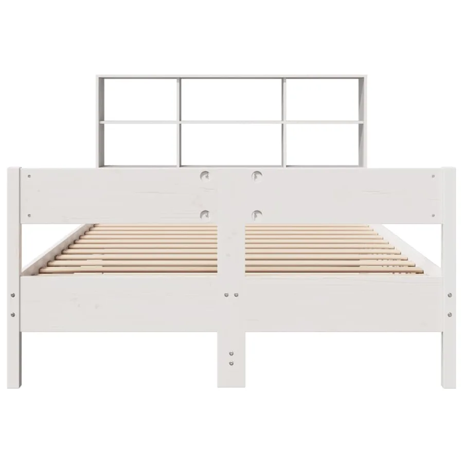 Lit bibliothèque sans matelas blanc 140x190 cm bois pin massif - 4