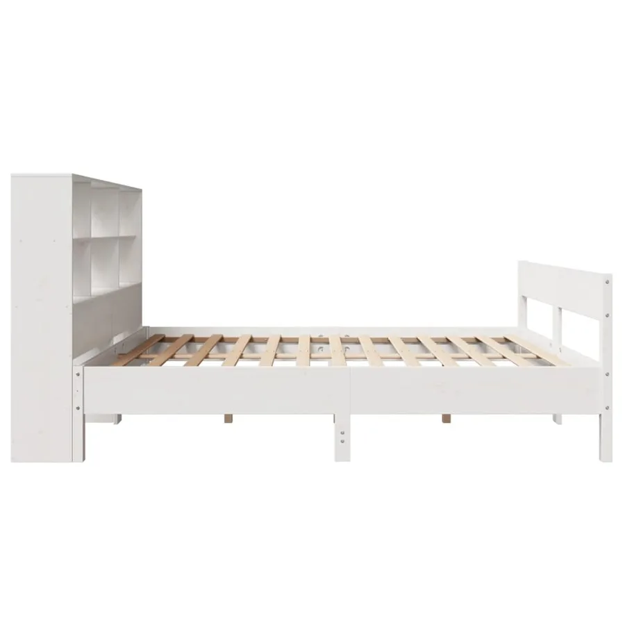 Lit bibliothèque sans matelas blanc 140x190 cm bois pin massif - 5