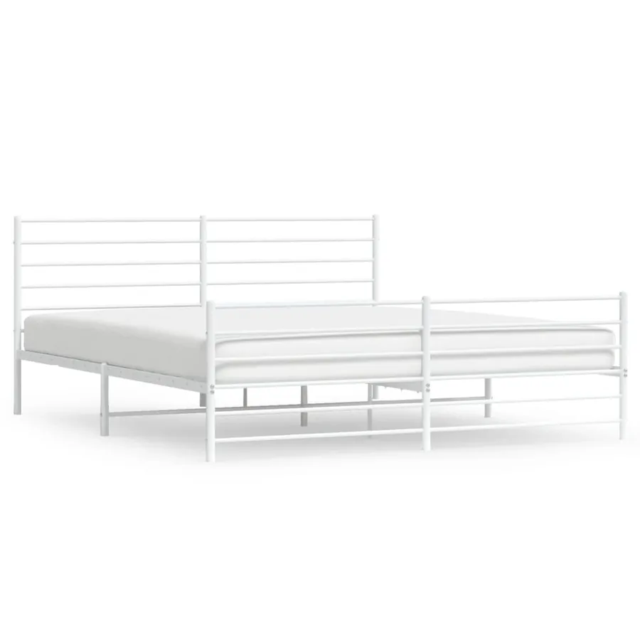 Cadre de lit métal sans matelas et pied de lit blanc 200x200 cm - 2