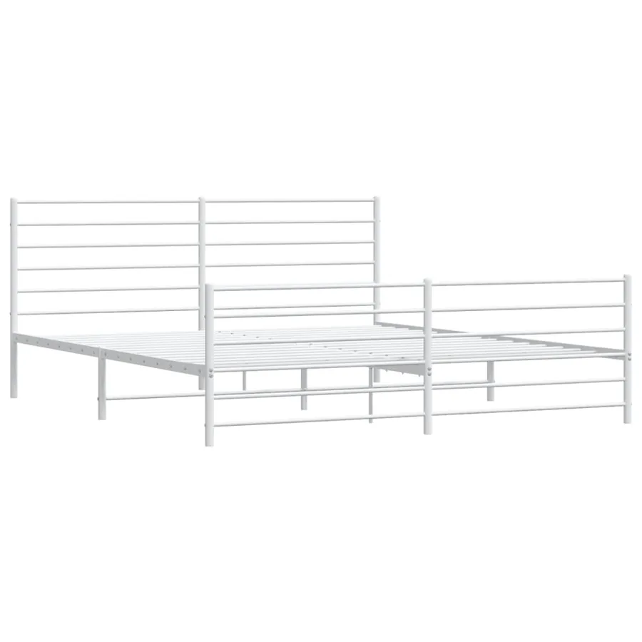 Cadre de lit métal sans matelas et pied de lit blanc 200x200 cm - 3