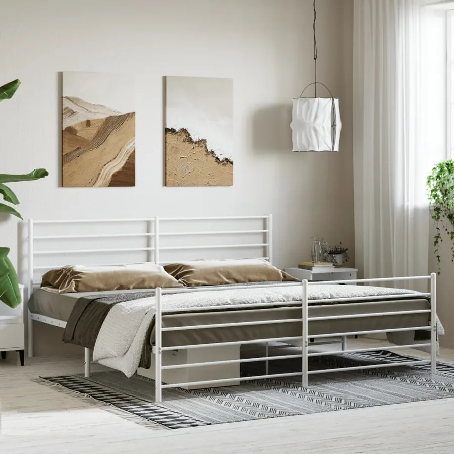Cadre de lit métal sans matelas et pied de lit blanc 200x200 cm - 4