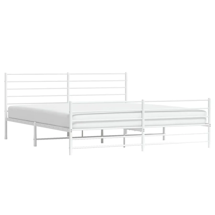 Cadre de lit métal sans matelas et pied de lit blanc 200x200 cm - 5