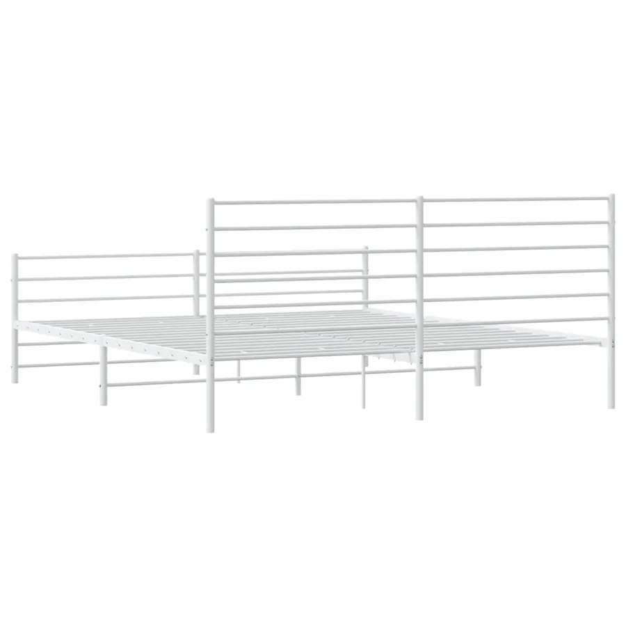 Cadre de lit métal sans matelas et pied de lit blanc 200x200 cm - 8