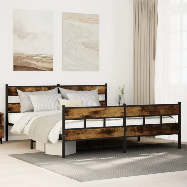 Cadre de lit en métal sans matelas chêne fumé 183x213 cm