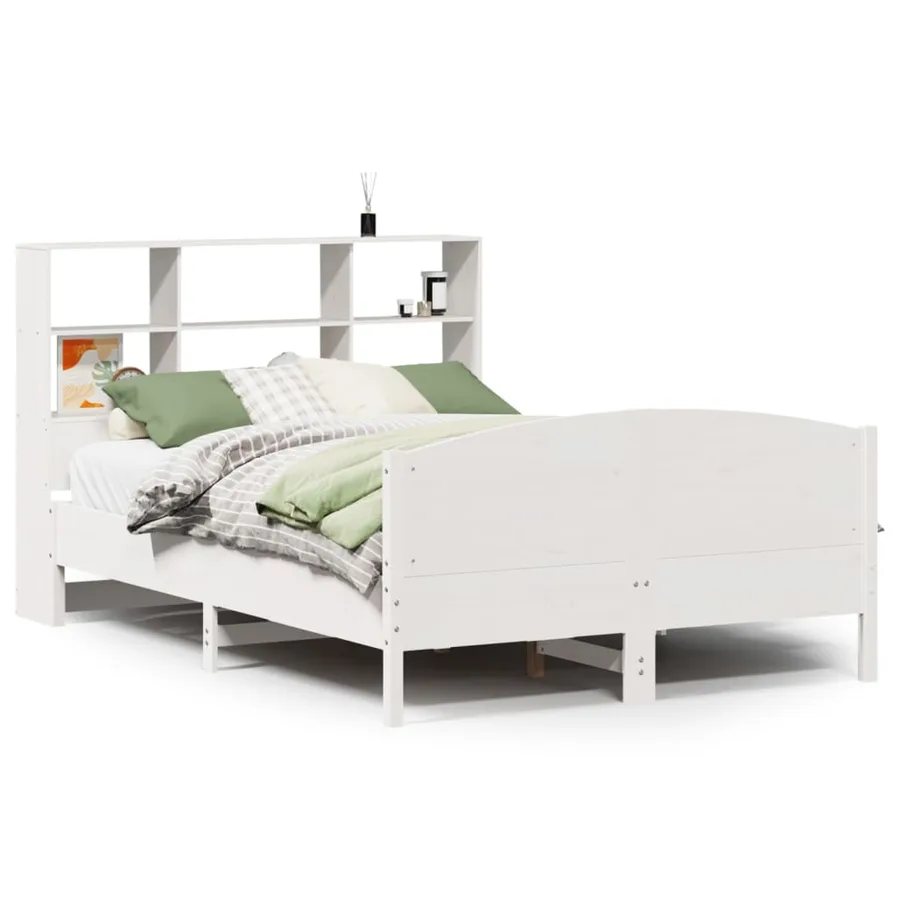 Lit bibliothèque sans matelas blanc 140x190 cm bois pin massif - 2