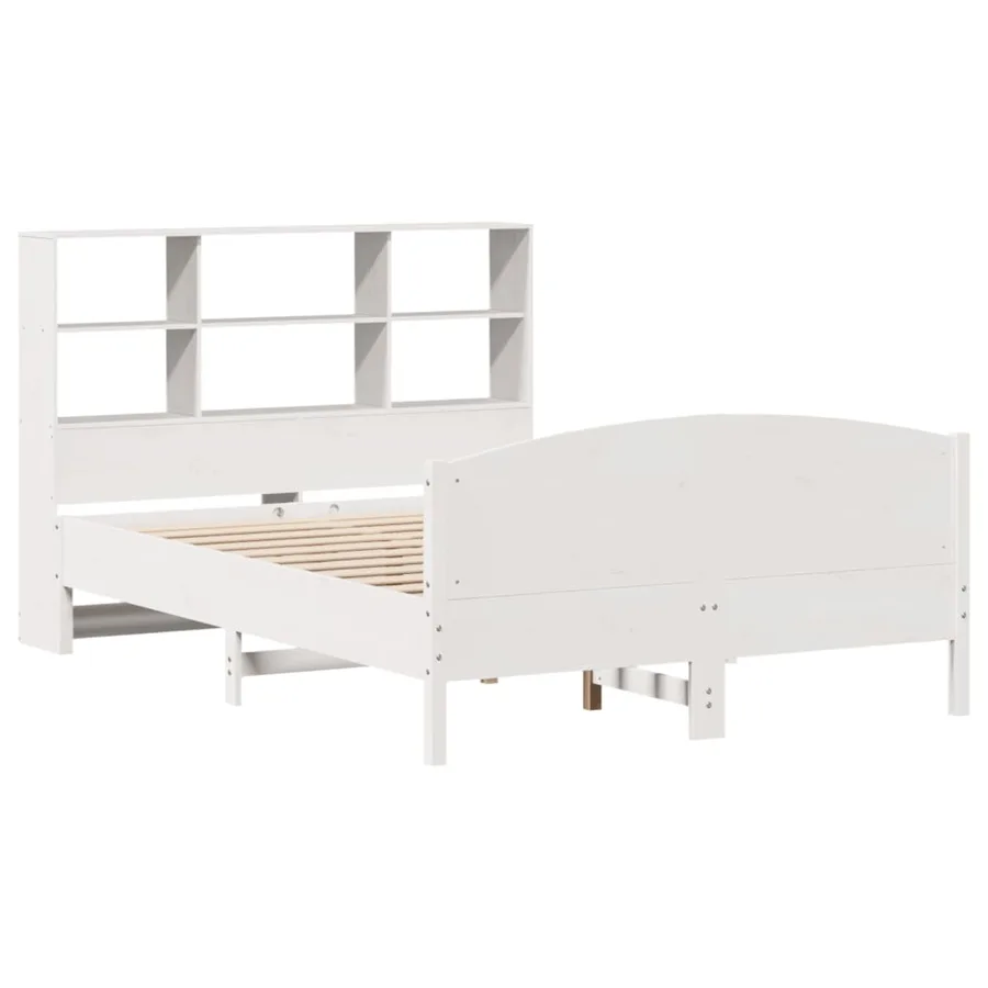 Lit bibliothèque sans matelas blanc 140x190 cm bois pin massif - 3