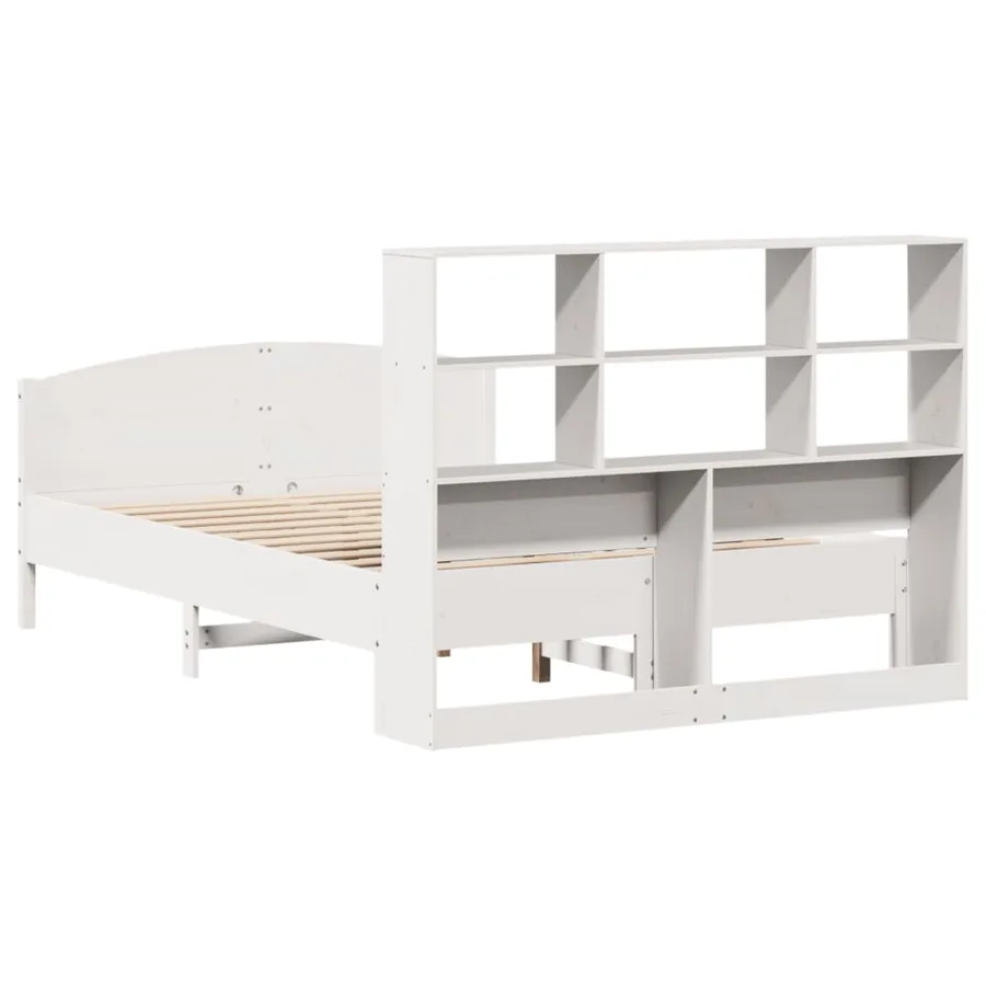 Lit bibliothèque sans matelas blanc 140x190 cm bois pin massif - 6
