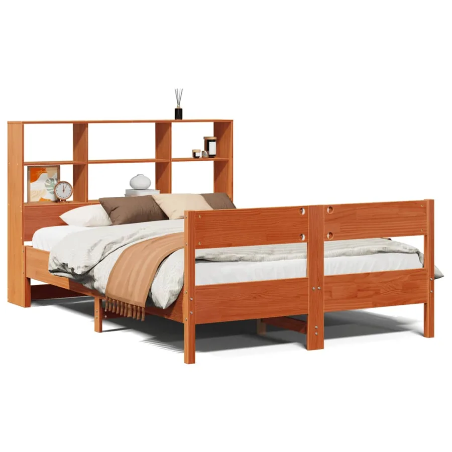 Lit bibliothèque sans matelas cire marron 160x200 cm pin massif - 2