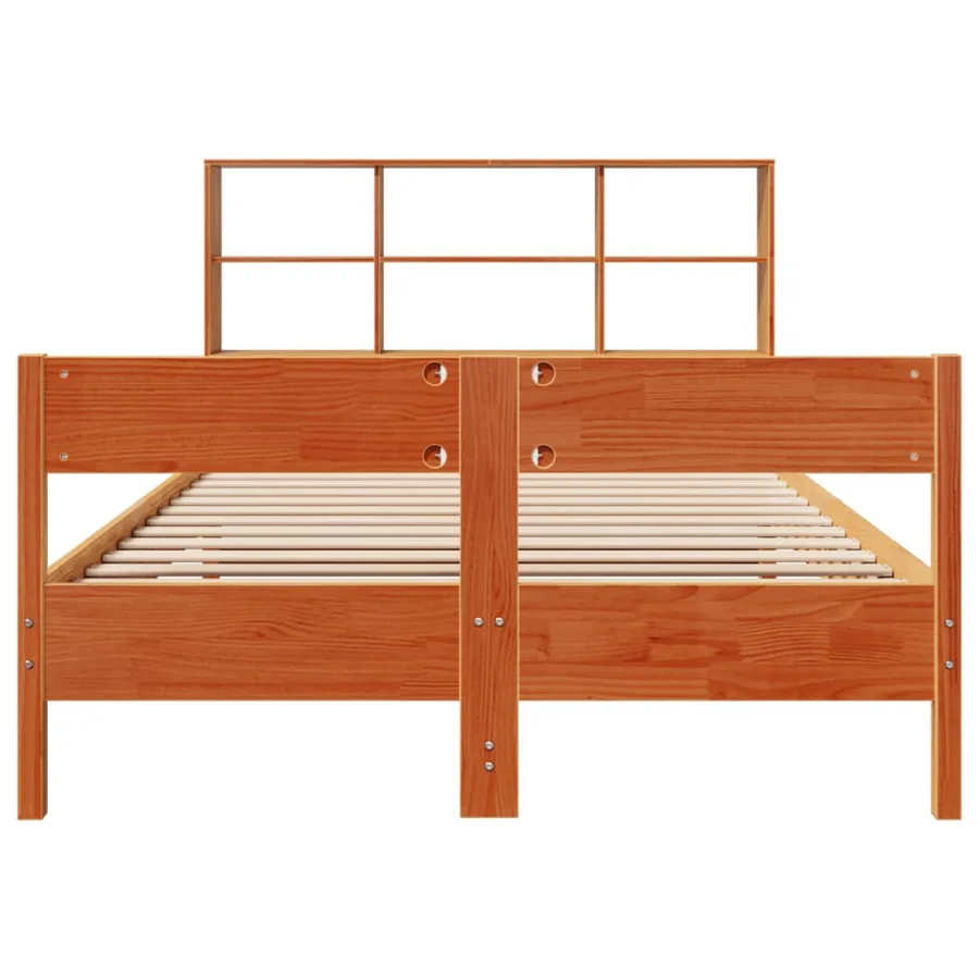 Lit bibliothèque sans matelas cire marron 160x200 cm pin massif - 4