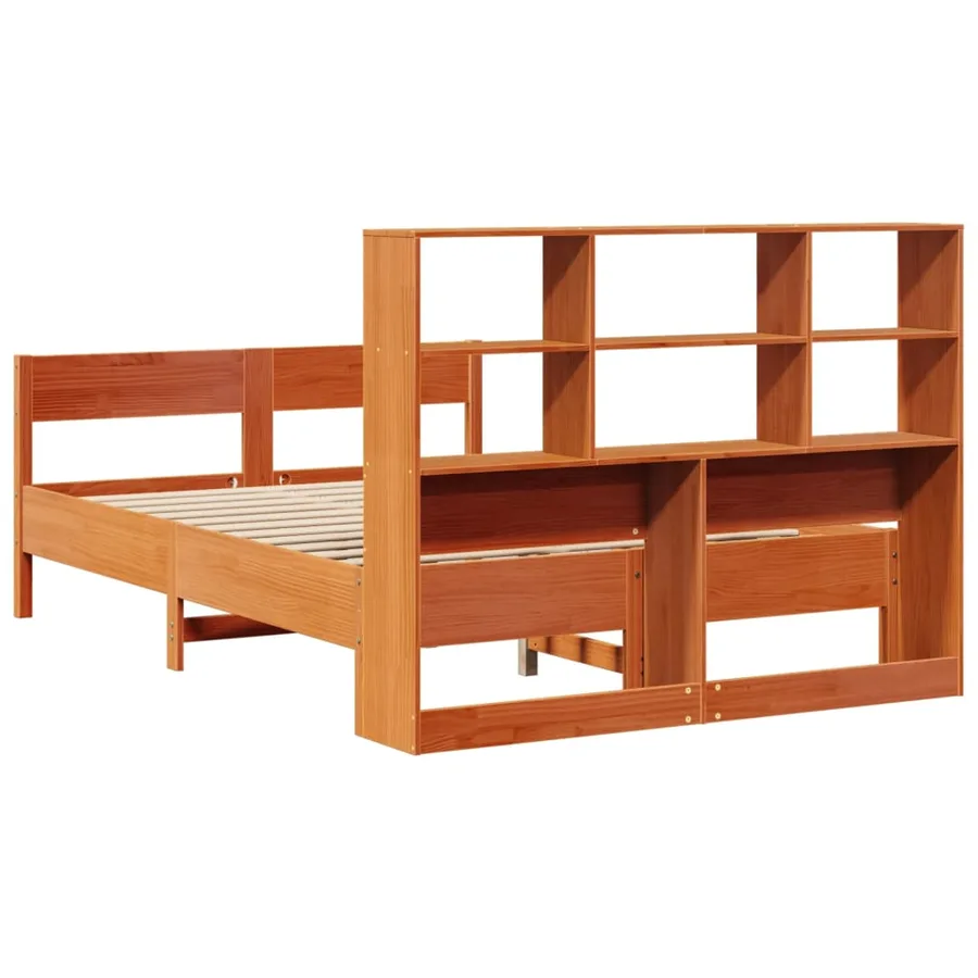 Lit bibliothèque sans matelas cire marron 160x200 cm pin massif - 6