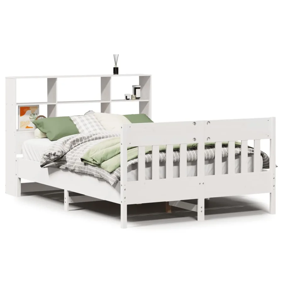 Cadre de lit sans matelas blanc 140x190 cm bois de pin massif - 2
