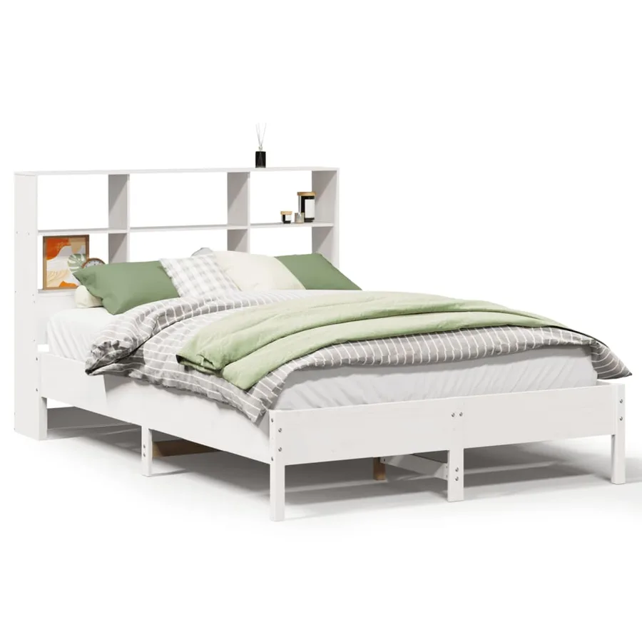 Lit bibliothèque sans matelas blanc 160x200 cm bois pin massif - 2