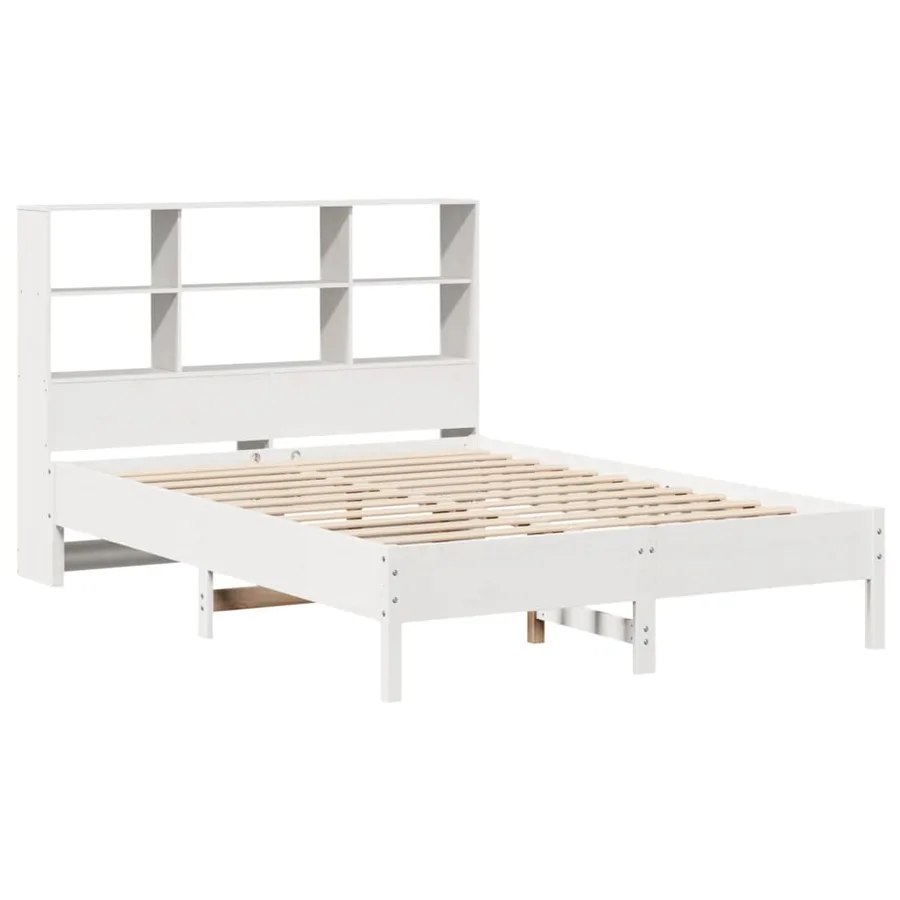 Lit bibliothèque sans matelas blanc 160x200 cm bois pin massif - 3