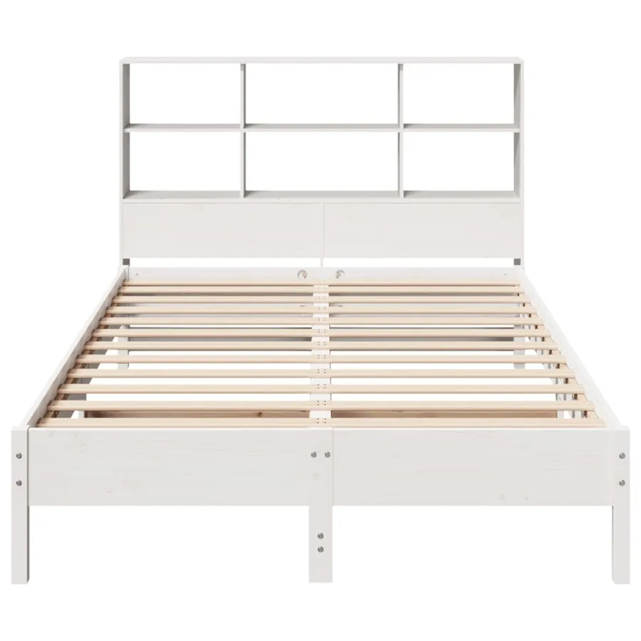 Lit bibliothèque sans matelas blanc 160x200 cm bois pin massif - 4