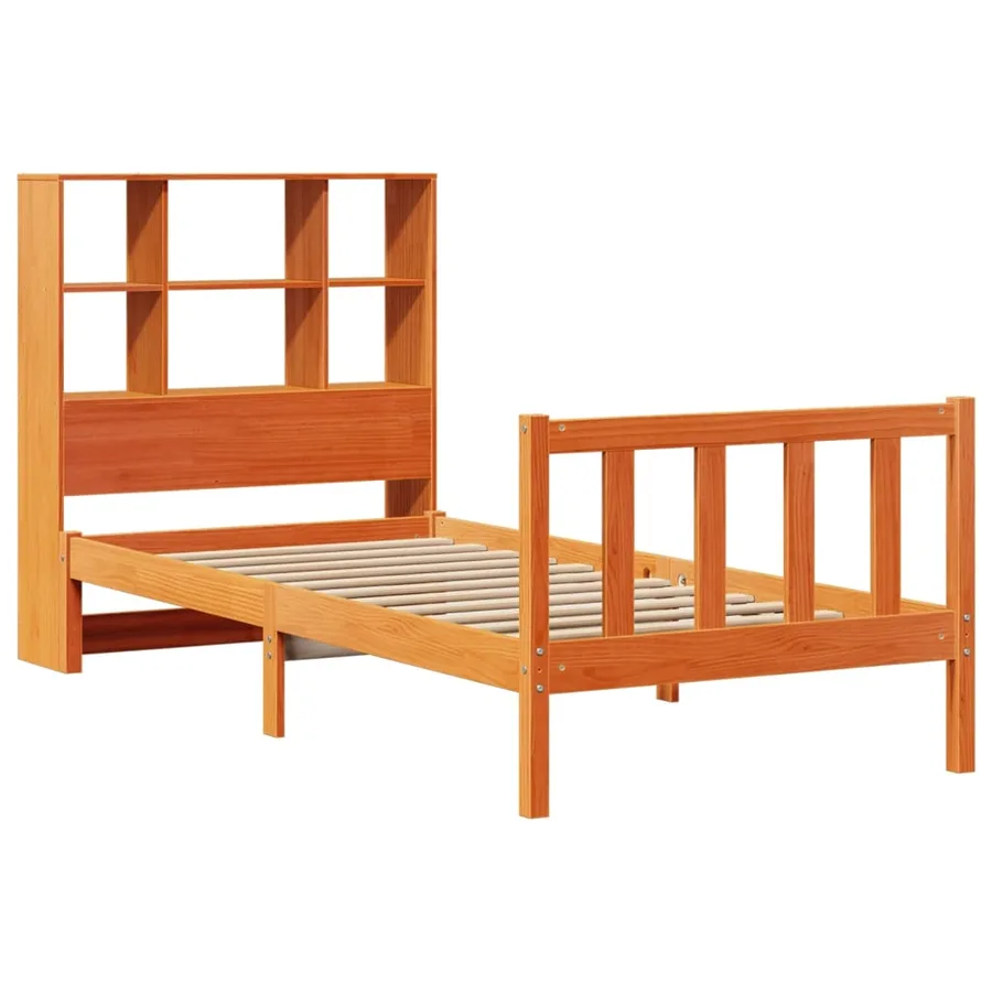 Lit bibliothèque sans matelas cire marron 100x200 cm pin massif - 3