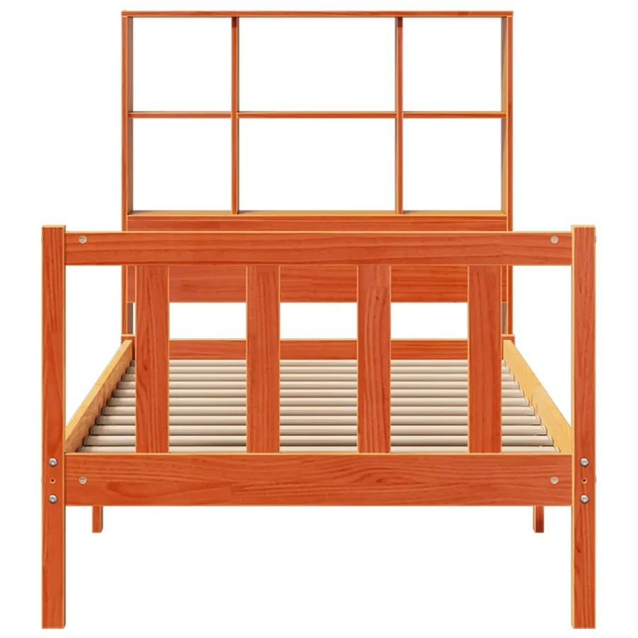 Lit bibliothèque sans matelas cire marron 100x200 cm pin massif - 4