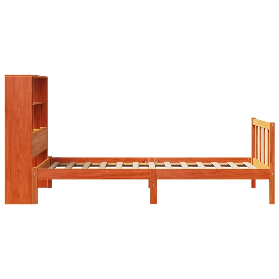 Lit bibliothèque sans matelas cire marron 100x200 cm pin massif - 7