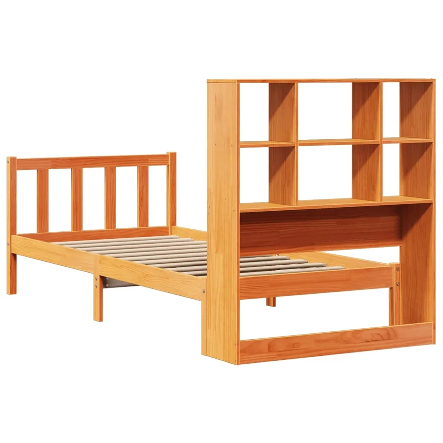 Lit bibliothèque sans matelas cire marron 100x200 cm pin massif - 8