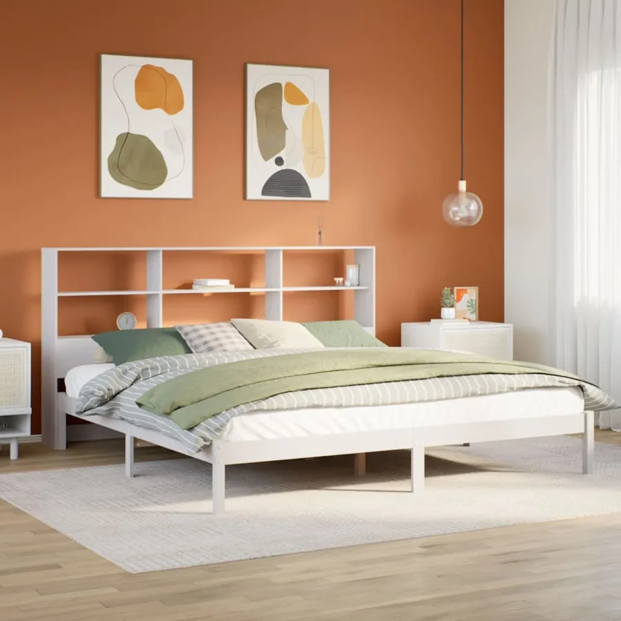 Lit bibliothèque sans matelas blanc 180x200 cm bois pin massif