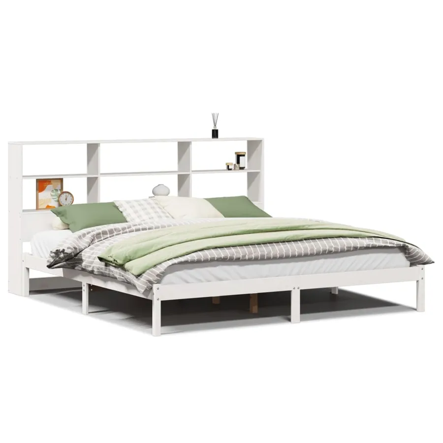 Lit bibliothèque sans matelas blanc 180x200 cm bois pin massif - 2