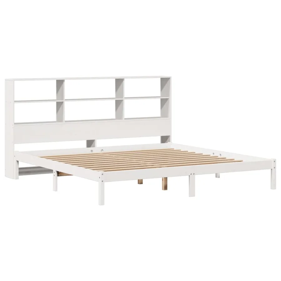 Lit bibliothèque sans matelas blanc 180x200 cm bois pin massif - 3
