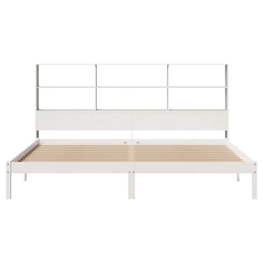Lit bibliothèque sans matelas blanc 180x200 cm bois pin massif - 4