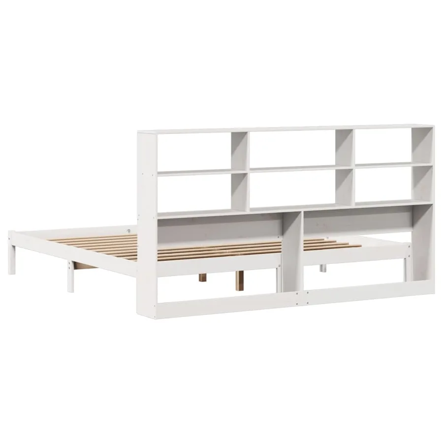 Lit bibliothèque sans matelas blanc 180x200 cm bois pin massif - 8