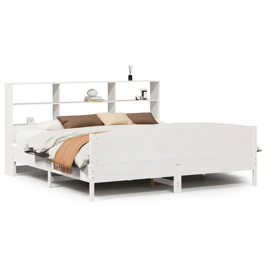 Lit bibliothèque sans matelas blanc 180x200 cm bois pin massif - 2