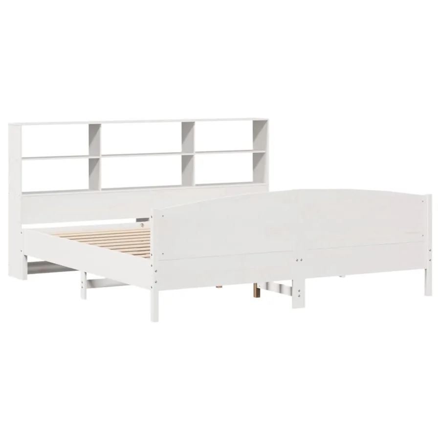 Lit bibliothèque sans matelas blanc 180x200 cm bois pin massif - 3
