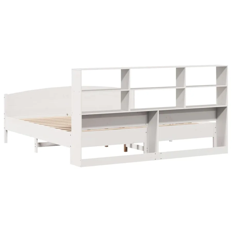Lit bibliothèque sans matelas blanc 180x200 cm bois pin massif - 6