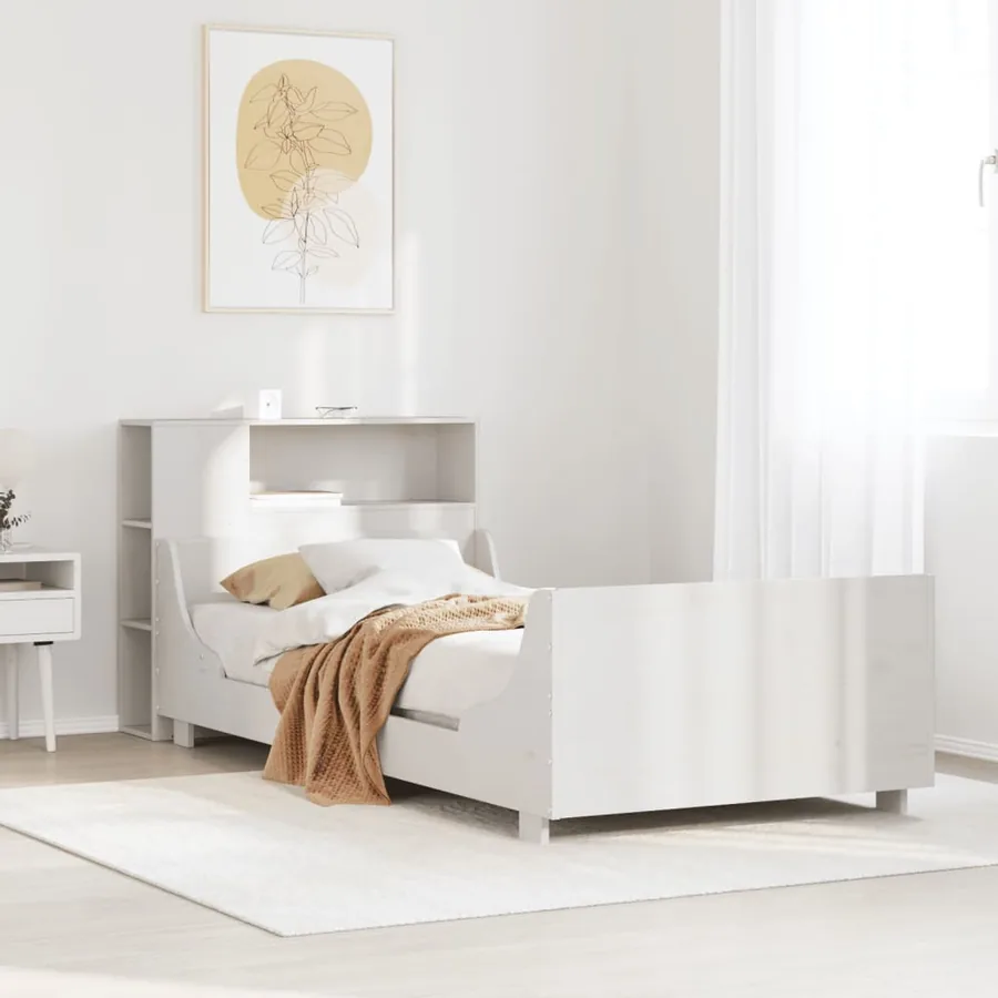 Cadre de lit sans matelas blanc 75x190 cm bois de pin massif
