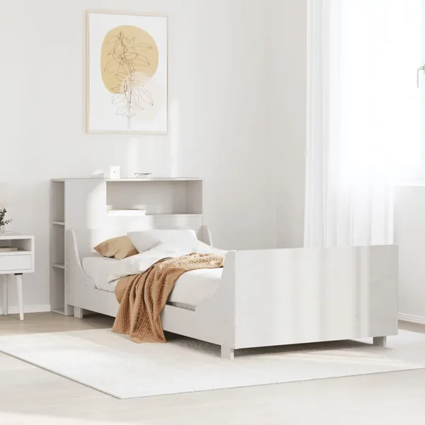 Cadre de lit sans matelas blanc 75x190 cm bois de pin massif