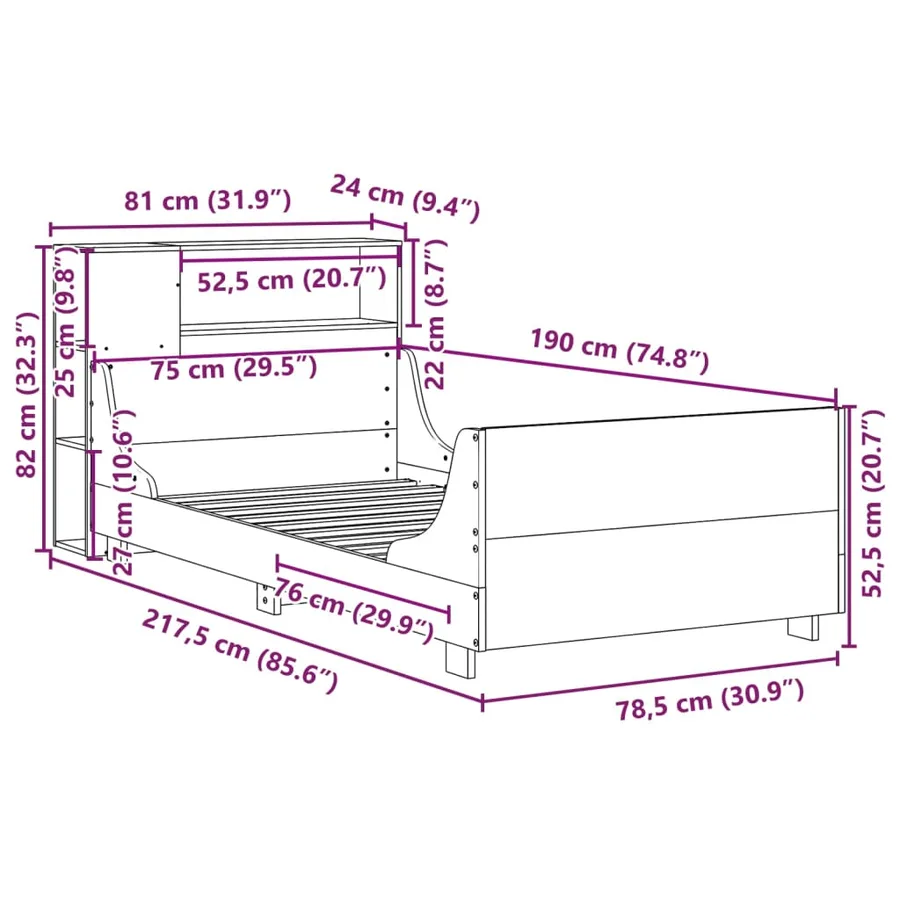 Cadre de lit sans matelas blanc 75x190 cm bois de pin massif - 12