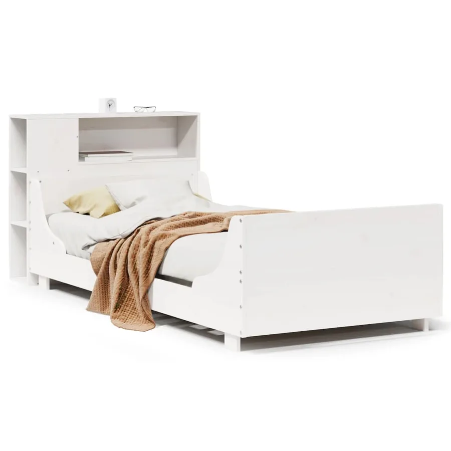 Cadre de lit sans matelas blanc 75x190 cm bois de pin massif - 2