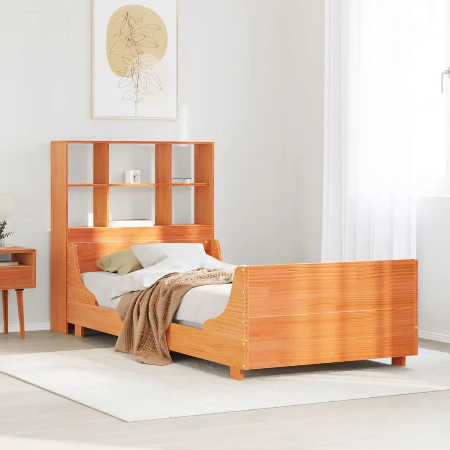 Lit bibliothèque sans matelas cire marron 100x200cm bois massif