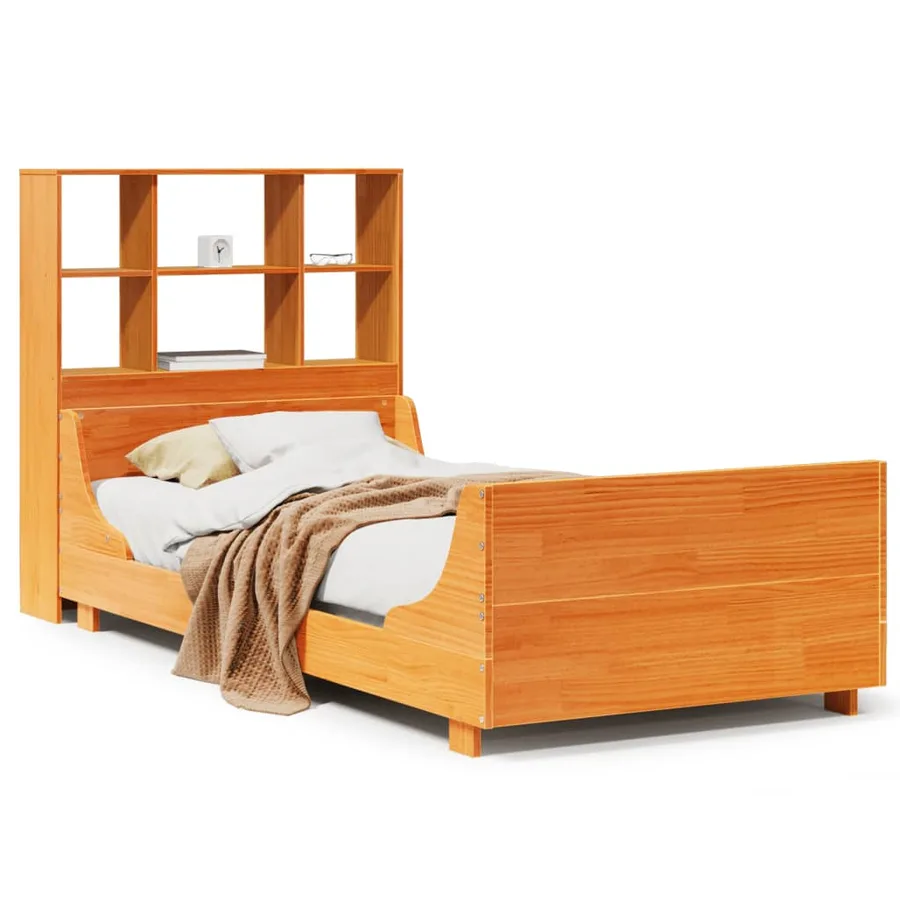 Lit bibliothèque sans matelas cire marron 100x200cm bois massif - 2