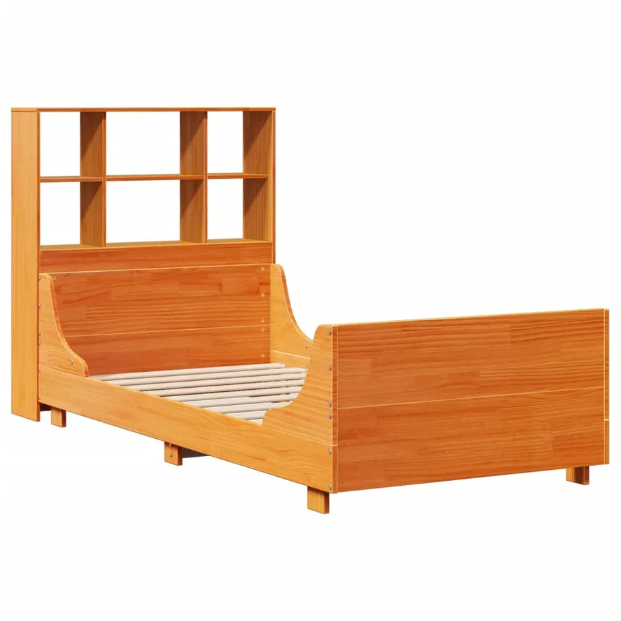 Lit bibliothèque sans matelas cire marron 100x200cm bois massif - 3