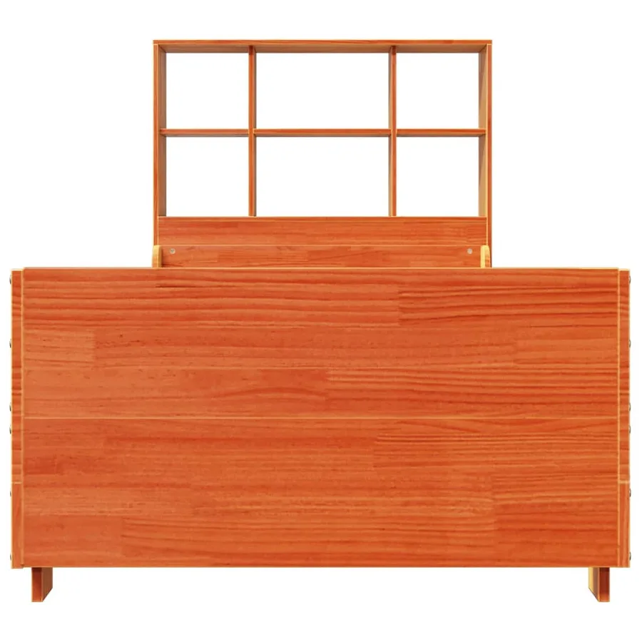 Lit bibliothèque sans matelas cire marron 100x200cm bois massif - 4