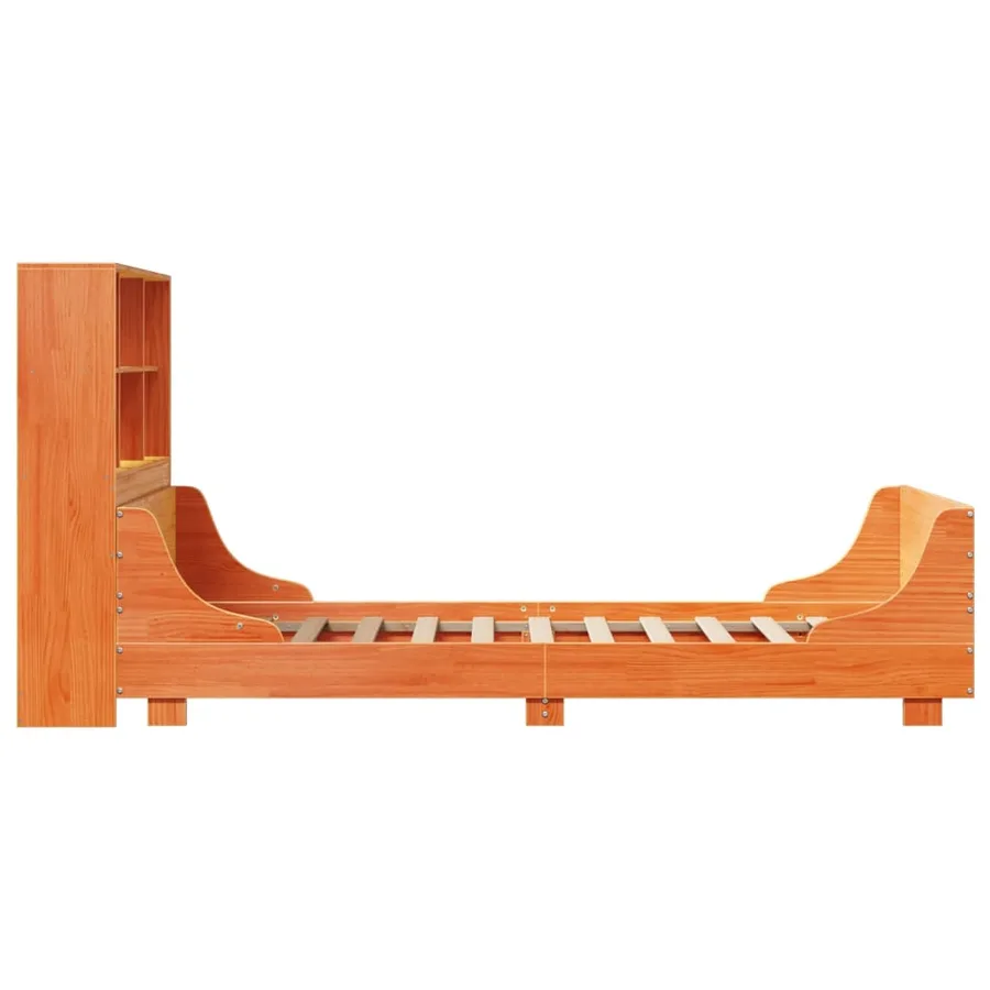 Lit bibliothèque sans matelas cire marron 100x200cm bois massif - 7