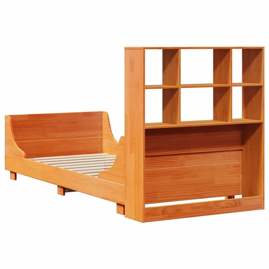 Lit bibliothèque sans matelas cire marron 100x200cm bois massif - 8