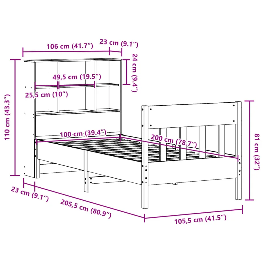 Cadre de lit sans matelas cire marron 100x200cm bois pin massif - 12