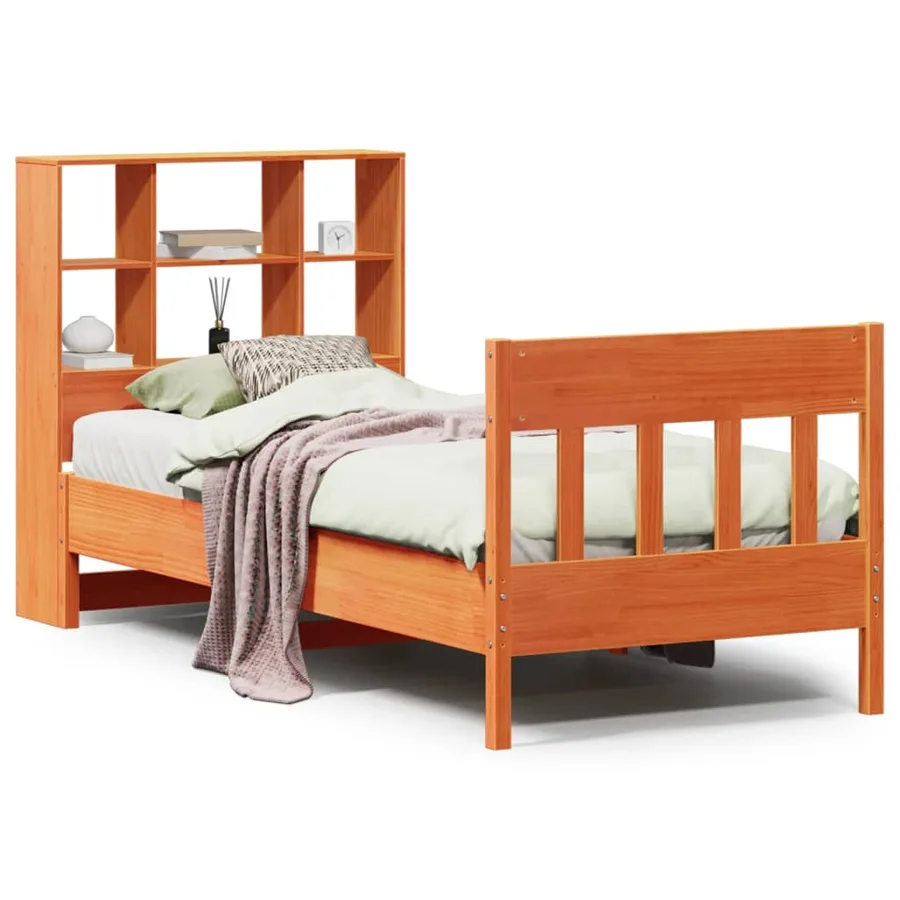 Cadre de lit sans matelas cire marron 100x200cm bois pin massif - 2