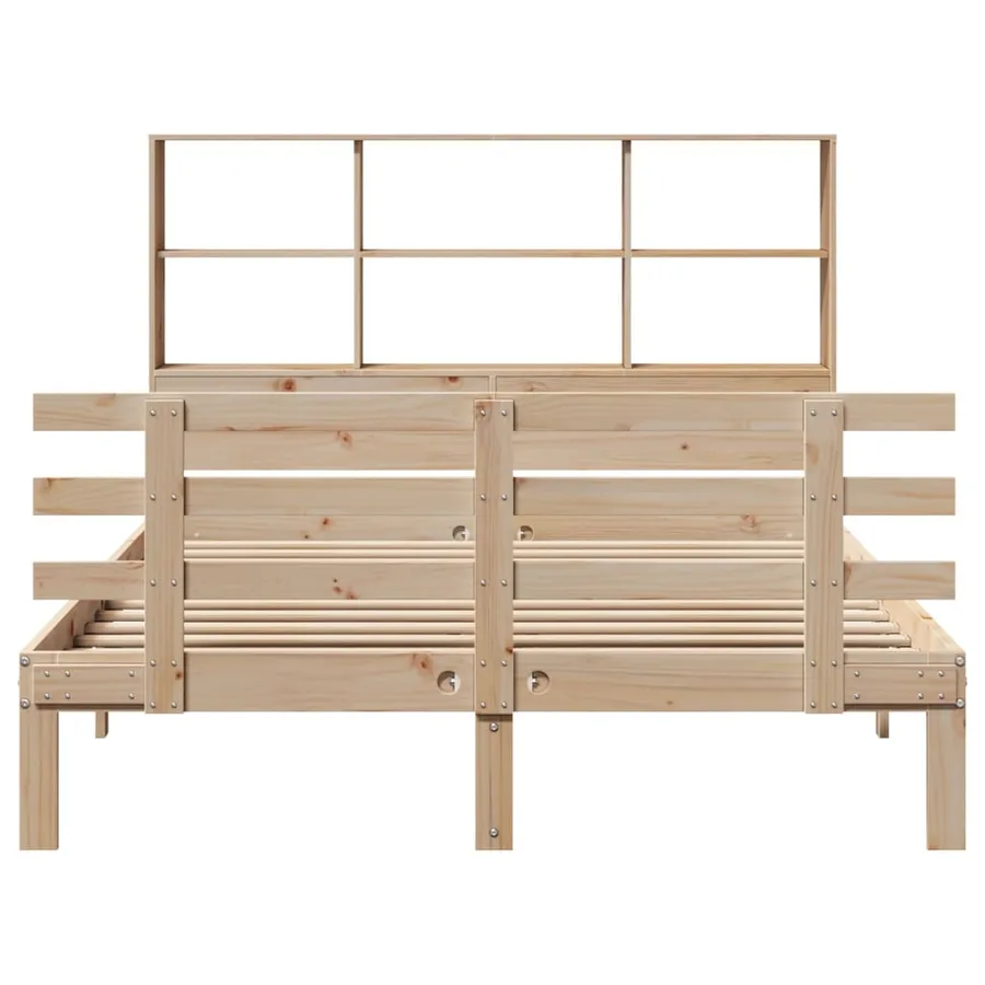 Lit bibliothèque sans matelas 140x190 cm bois de pin massif - 4
