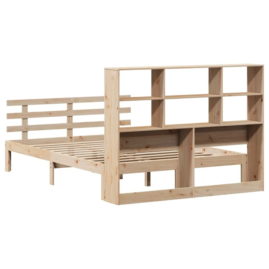 Lit bibliothèque sans matelas 140x190 cm bois de pin massif - 6
