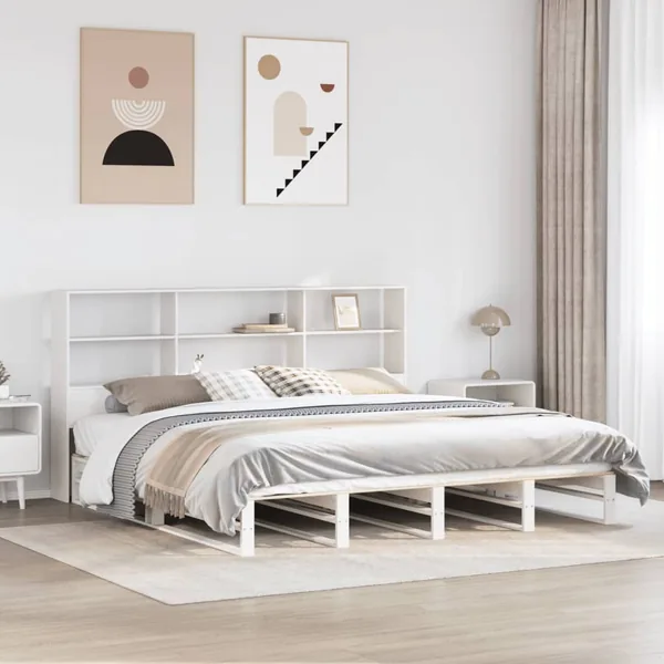 Lit bibliothèque sans matelas blanc 180x200 cm bois massif
