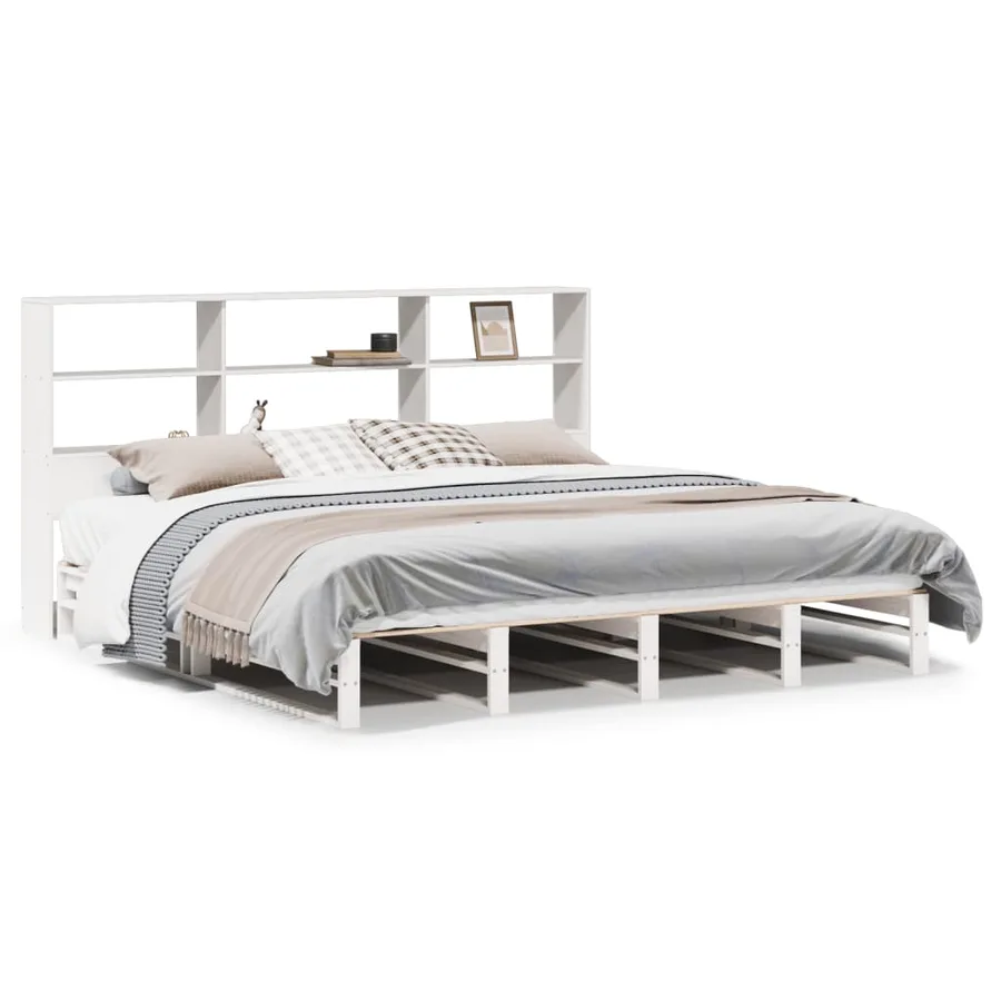 Lit bibliothèque sans matelas blanc 180x200 cm bois massif - 2