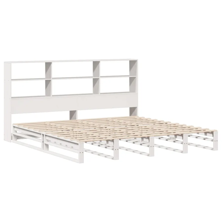 Lit bibliothèque sans matelas blanc 180x200 cm bois massif - 3