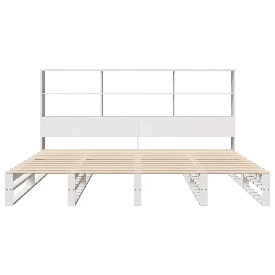 Lit bibliothèque sans matelas blanc 180x200 cm bois massif - 4